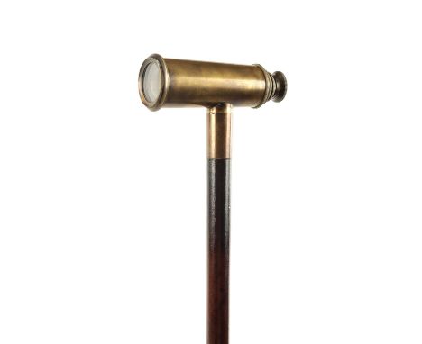 THOS. J. EVANS, LONDON, AN EARLY 20TH TELESCOPE CANE WALKING STICK the two-part threaded cane with four sectional telescope h