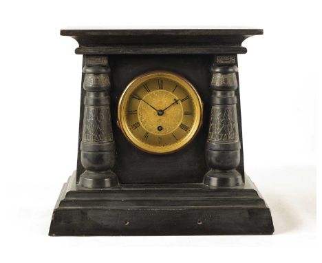 BARRAUD AND LUNDS, LONDON. AN ENGLISH REGENCY EGYPTIAN REVIVAL FUSEE MANTEL CLOCK the black marble case having a moulded top 