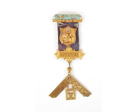 AN EARLY 20TH CENTURY MASONIC 15CT GOLD, DIAMOND SET AND ENAMEL MEDAL numbered 1474 and dated 1907-8 gross weight 35grams.12.