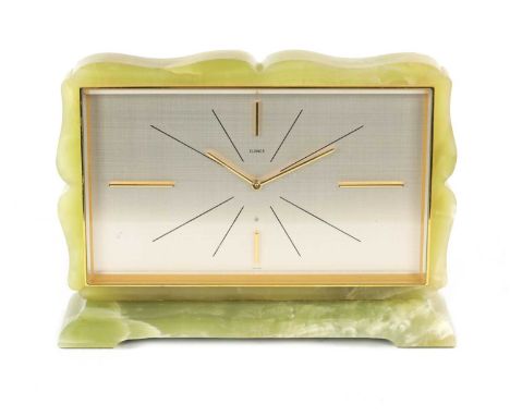ELSINOR, A MID 20TH CENTURY ONYX CASED MANTEL CLOCK the silvered rectangular dial with gilt baton markers fronting an eight-d