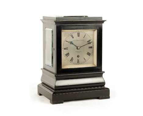 THOMAS CAMMACE &amp; SON, CORNHILL, LONDON. A MID 19TH CENTURY EBONISED LIBRARY CLOCK the case inset with five glass panels a