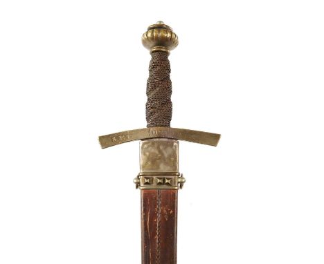 A 19TH CENTURY GERMAN SWORD BY AUG SCHNEIDER with board double edge, twin fuller broad steel blade signed, with hilt and wire