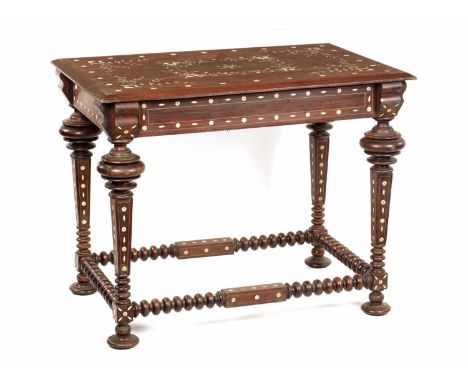 A LATE 17TH/EARLY 18TH CENTURY ANGLO PORTUGUESE BONE INLAID AND ROSEWOOD CENTRE TABLE the panelled marquetry top with chamfer