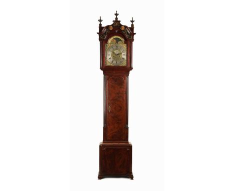 LASSEL PARK. AN EARLY GEORGE III ‘LIVERPOOL’ MAHOGANY EIGHT DAY LONGCASE CLOCK the elaborate hood with shaped swan-neck pedim