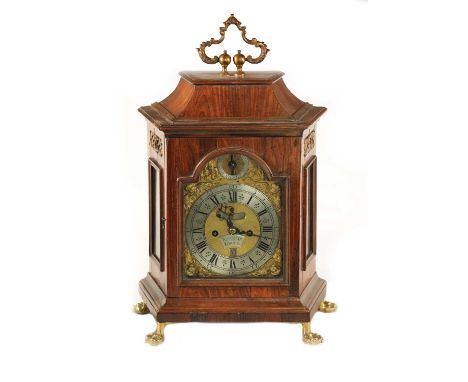 ASSELIN, LONDON. AN EARLY 18TH CENTURY MINIATURE VERGE BRACKET CLOCK the kingwood veneered case with moulded pediment and tap