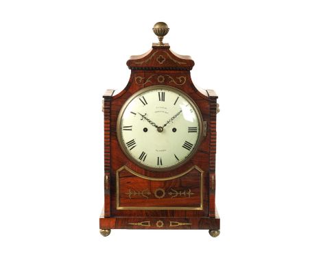 WILLIAM COXHEAD, MARKET PLACE, READING. A REGENCY BRASS INLAID ROSEWOOD DOUBLE FUSEE BRACKET CLOCK the shaped case with reces