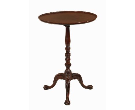 A GOOD GEORGE III MAHOGANY OCCASIONAL TILT-TOP TRIPOD TABLE IN THE CHIPPENDALE STYLE with dished circular tilt top raised on 