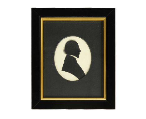 J. CLARKE A MID 19TH CENTURY OVAL SILHOUETTE CUT-OUT ON CARD - Bust portrait of John Speed Davies looking dexter. Modern ebon