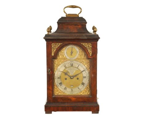 JOHN WARD, LONDON. A GEORGE III BELL-TOP MAHOGANY EIGHT-DAY VERGE BRACKET CLOCK the 7" arched brass dial with brass rococo sp