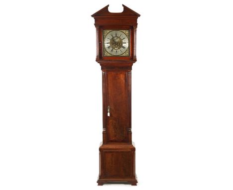 BURTON, KENDAL. AN 18TH CENTURY EIGHT-DAY WALNUT LONGCASE CLOCK with 12" square brass dial having mask head spandrels and Dut