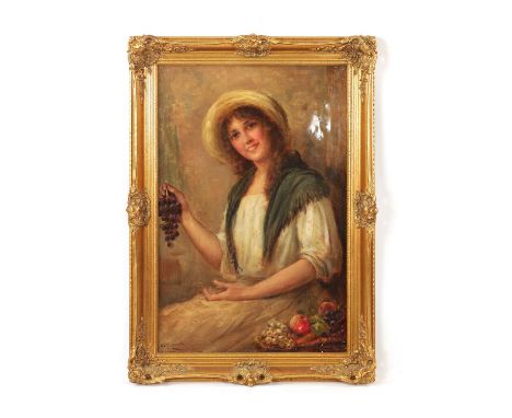 WILLIAM JOSEPH CARROLL, A 19TH CENTURY HALF LENGTH PORTRAIT OF A YOUNG LADY signed - mounted in a gilt swept frame.75cm high 