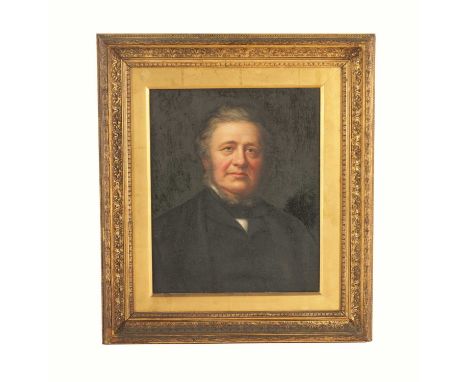 A 19TH CENTURY OIL ON CANVAS PORTRAIT OF A GENTLEMAN mounted in a gilt leafcast moulded frame.30cm high 25cm wide