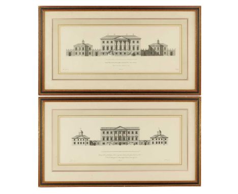 A PAIR OF 19TH CENTURY ARCHITECTURAL ENGRAVINGS depicting the principle elevation of Kirtlington Park House in Oxfordshire si