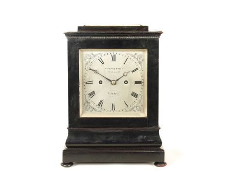 THWAITES &amp; REED, CLERKENWELL, LONDON. A MID 19TH CENTURY EBONISED DOUBLE FUSEE BRACKET CLOCK the case with glazed sides a