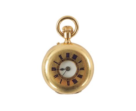 A RARE MINIATURE 18CT GOLD EXHIBITION DEMI HUNTER POCKET WATCH The tiny watch with spring loaded push button cover opening to