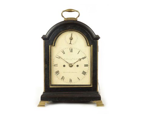 DESBOIS &amp; WHEELER, GRAY’S INN PASSAGE. A GEORGE III DOUBLE FUSEE BRACKET CLOCK the ebonised break arch case with brass fi