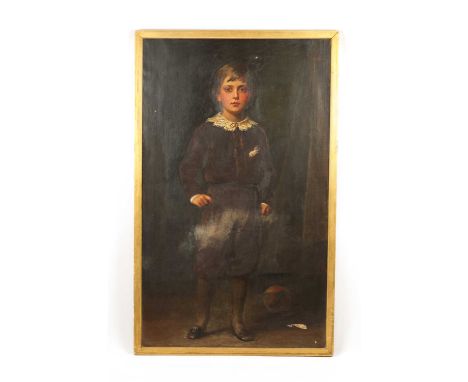 MANNER OF HENRY WEIGALL (1829-1925) MID 19TH CENTURY OIL ON CANVAS standing portrait of a young boy with lace work collar - p