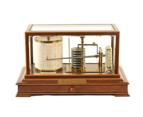 AN EARLY 20TH CENTURY MAHOGANY AND BOXWOOD INLAID BAROGRAPH the string inlaid frame inset with beveled glass panels on a plin