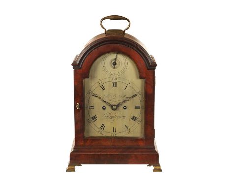 CHARLES BROOMHALL, LONDON. A LATE 18TH CENTURY FIGURED MAHOGANY VERGE BRACKET CLOCK The break arch case with pierced brass so