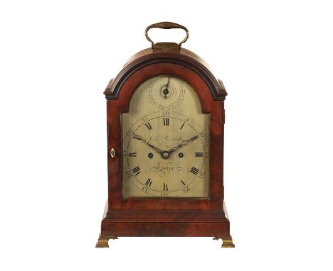 CHARLES BROOMHALL, LONDON. A LATE 18TH CENTURY FIGURED MAHOGANY VERGE BRACKET CLOCK The break arch case with pierced brass so