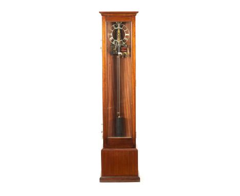 JOHN WILDING, PETWORTH. A 20TH CENTURY ELECTRIC REGULATOR MASTER CLOCK the glazed mahogany case enclosing an 8" skeletonised 