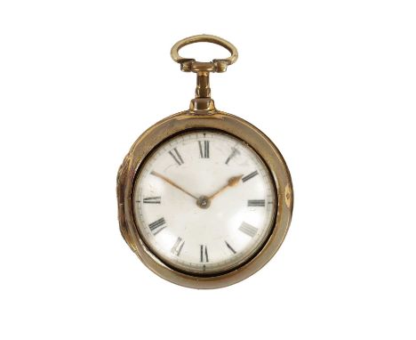 CHARLES PACKHAM, BURWASH. A GEORGE III PAIR CASED VERGE POCKET WATCH with gilt outer case and inner gilt watch case enclosing