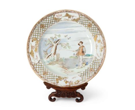 (From Penicuik House, Midlothian, Scotland, lots 252-262) EXPORT FAMILLE ROSE 'LE PÊCHEUR' PLATE QING DYNASTY, QIANLONG PERIO