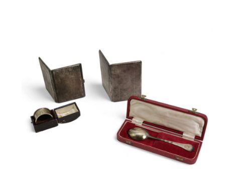 George VI engine turned silver cigarette case, hallmarked S Blanckensee & Son, Birmingham 1938, a silver plated cigarette cas