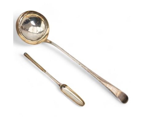 George III silver Old English pattern soup ladle with bright cut decoration London 1776 Maker possibly William Plummer and a 