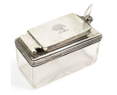 William IV silver rectangular travelling inkwell, the lid with engraved wheatsheaf crest, London 1834 makers mark T.D, Condit