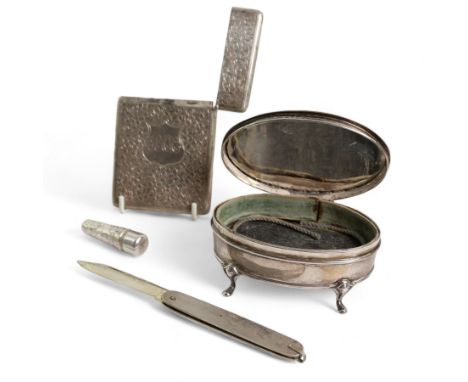 Edwardian engraved silver visiting card case Birmingham 1901 Maker Deakin & Francis Ltd, silver oval ring box Birmingham 1909