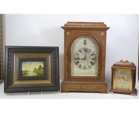 Hamberg American Clock (H.A.C) Mantel Clock with key, Maritime Carriage Clock and Small Framed Scenic Oil Painting Signed by 