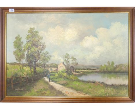 M Gartland (English, 20th Century) Rustic Landscape with Lone Figure. Oil on Canvas. In wooden frame. Size incl. frame, Heigh