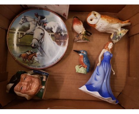 A Collection of Ceramic Figures inbcluding Beswick Owl, Kingfisher, RObin beak a/f, Royal Doulton small Robin Hood character 