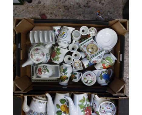 Portmerion, A Collection of Pomona Pattern Items includes Teapot, Mantle Clock, Jug, Toast Rack etc. (1 Tray)
