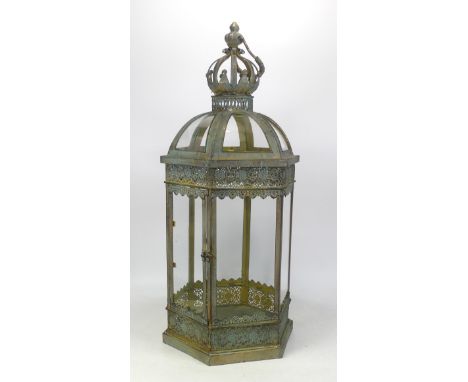 A Large Tall Domed Copper Lantern With A Green Finish and Intricate Detailed Design 63cm Tall