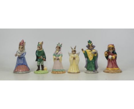 Boxed Royal Doulton Bunnykins including Fortune Teller DB218, Mystic DB197, Sundial DB213, Robin Hood DB244, Maid Marion DB24