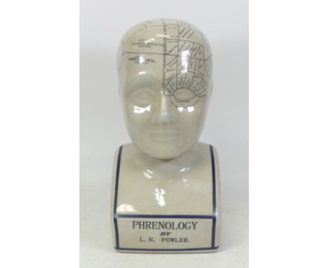 L. N. Fowler Ceramic Phrenology Head. Height: 30cm.