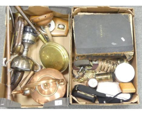 A Collection of Metalware to include Copper Kettle, Bedpan, Barometer etc. (1 Tray)