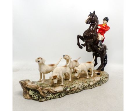 Beswick Hunting tableau Tally Ho! Huntsman on rearing horse (commissioned in 1994 by Grattans Mail Order) One horse leg unstu