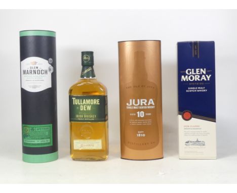 Four New Sealed Bottles of Whisky, includes Glen Moray Speyside Single Malt Scotch Whisky 70cl, Jura 10 Year Single Malt Scot