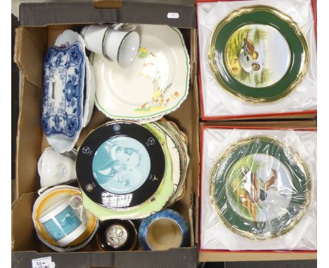 A Selection of ceramics to include Six Spode, 'Game Bird' Plates, hand painted by E Ellio, boxed, Two Art of Chokin pin dishe