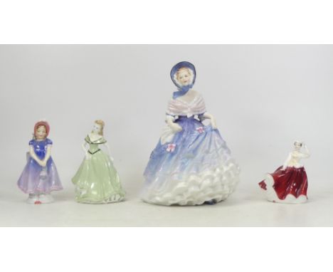 Four Ceramic Lady Figures, includes Royal Doulton Alice HN3368, Gail HN3321, Ivy HN1968 and one small coalport example (4)