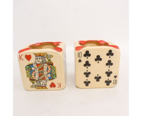 Carltonware, A Rare Pair of Playing Card Ashtrays of Cubic Form. Printed backstamp with impressed mould number '2256'. Height