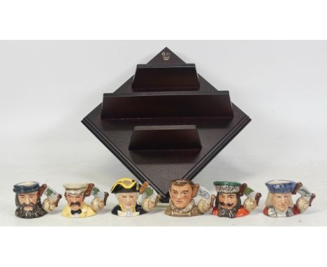 Six Royal Doulton Character Jugs, 'Explorer Tinies Collection', to include Columbus D7081, Dr Livingstone D7085, Da Gama D708