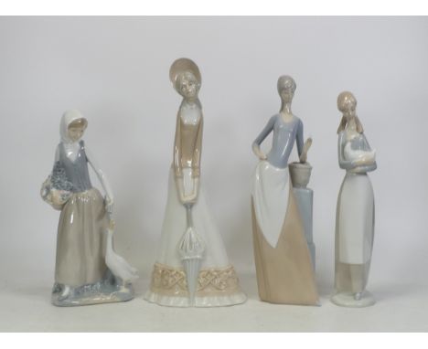 Three Nao Lady figures to include Lady with Goose, Lady with Butterfly, Lady carrying Duck and Miquel Requena Lady with Bonne