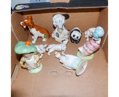 A Collection of Ceramic Figures includes Five Beatrix Potter Figures, Mr Drake Puddleduck, Benjamin Bunny, Miss Moppett, Jemi