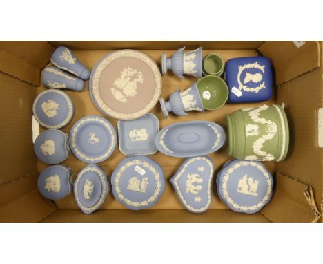 Wedgwood, A Collection of Blue Jasperware including Lilac Valentine Plate, Sage Green Planter and Pots and assorted blue Jasp