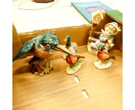 A Collection of Beswick figures includes Kingfisher 2371, Beswick child figure in the style of Hummel and three small Ducks /
