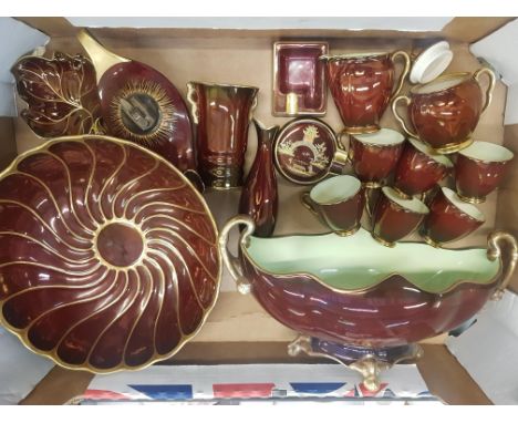 Carltonware, A Collection of Rouge Royal Items including planter of gondola form, fruit bowl, coffee cups, milk jug, sugar bo